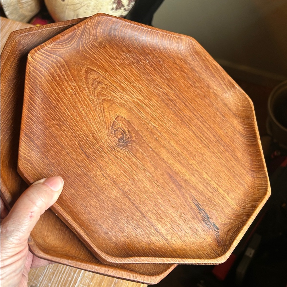 2 Teak Octagonal Wooden Plates